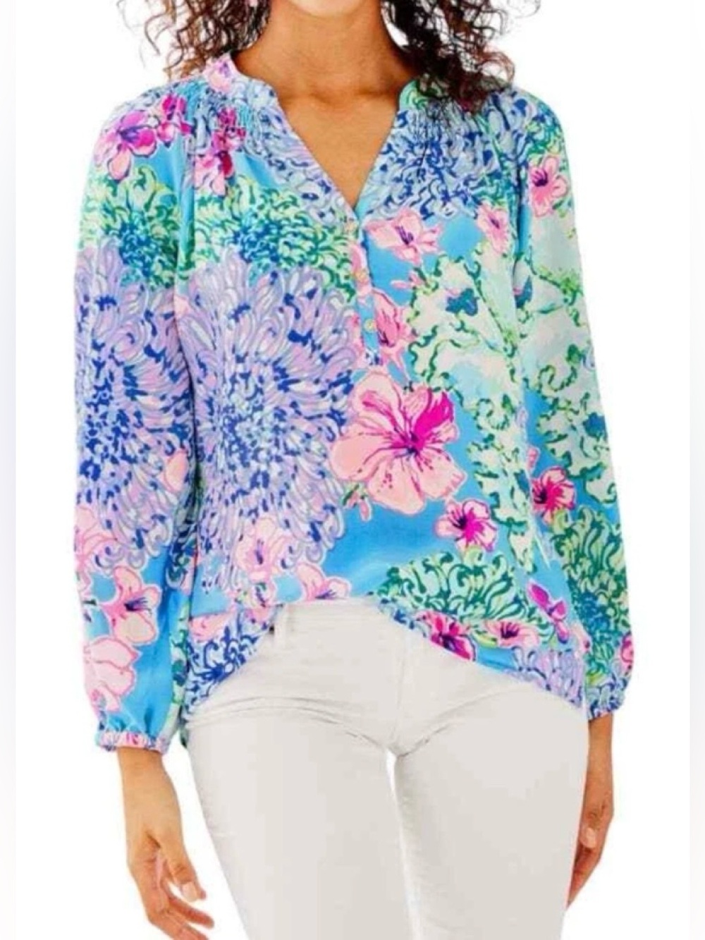 Lilly Pulitzer Silk Elsa Top/Blouse  "Special Delivery" floral print Small